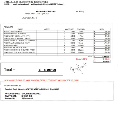Motta invoice